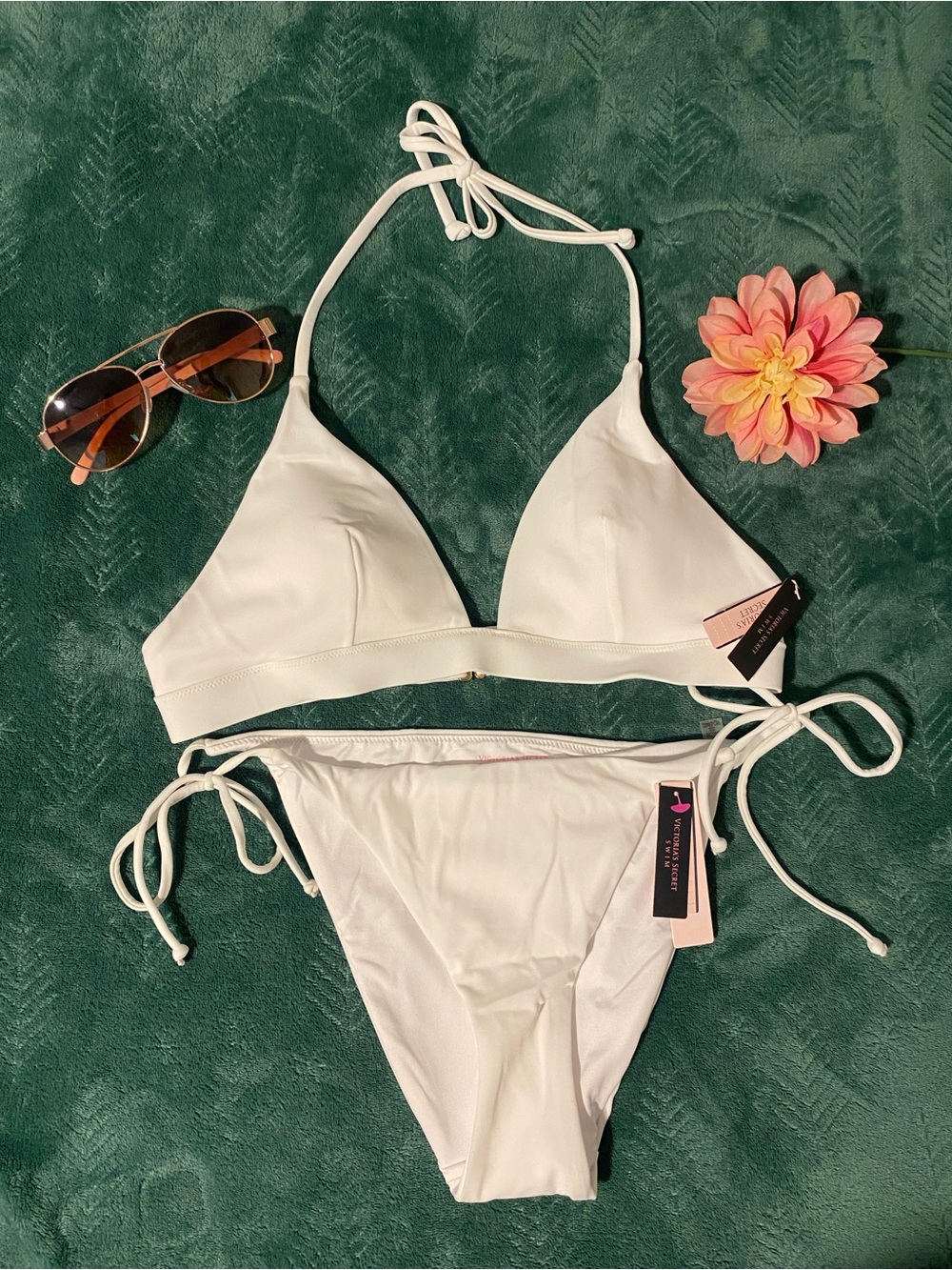 Victoria's Secret White Triangle Tie-Side Bikini Set